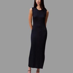NWT Calvin Klein Women's Black Sleeveless Ribbed Maxi Dress Sz M - MSRP $149